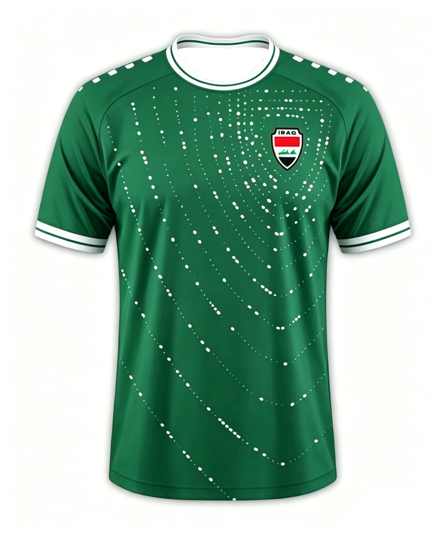 2026 Iraq Style Football Jersey, Lightweight Quick Dry Breathable Sports Tee, Green White Soccer Fan Shirt Streetwear Top
