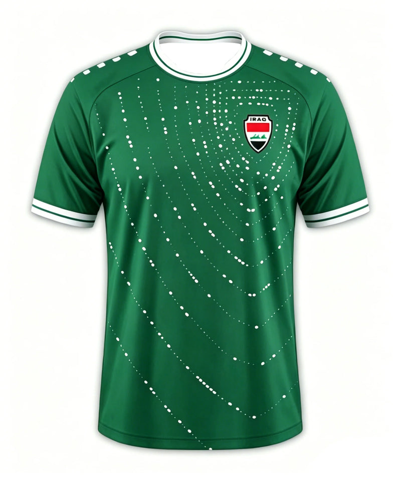 2026 Iraq Style Football Jersey, Lightweight Quick Dry Breathable Sports Tee, Green White Soccer Fan Shirt Streetwear Top