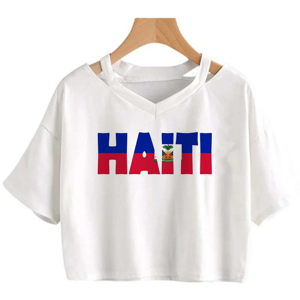 Haiti Flag Y2K Crop Top – Women's Kawaii Korean Fashion | XS to XXL