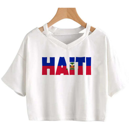 Haiti Flag Y2K Crop Top – Women's Kawaii Korean Fashion | XS to XXL