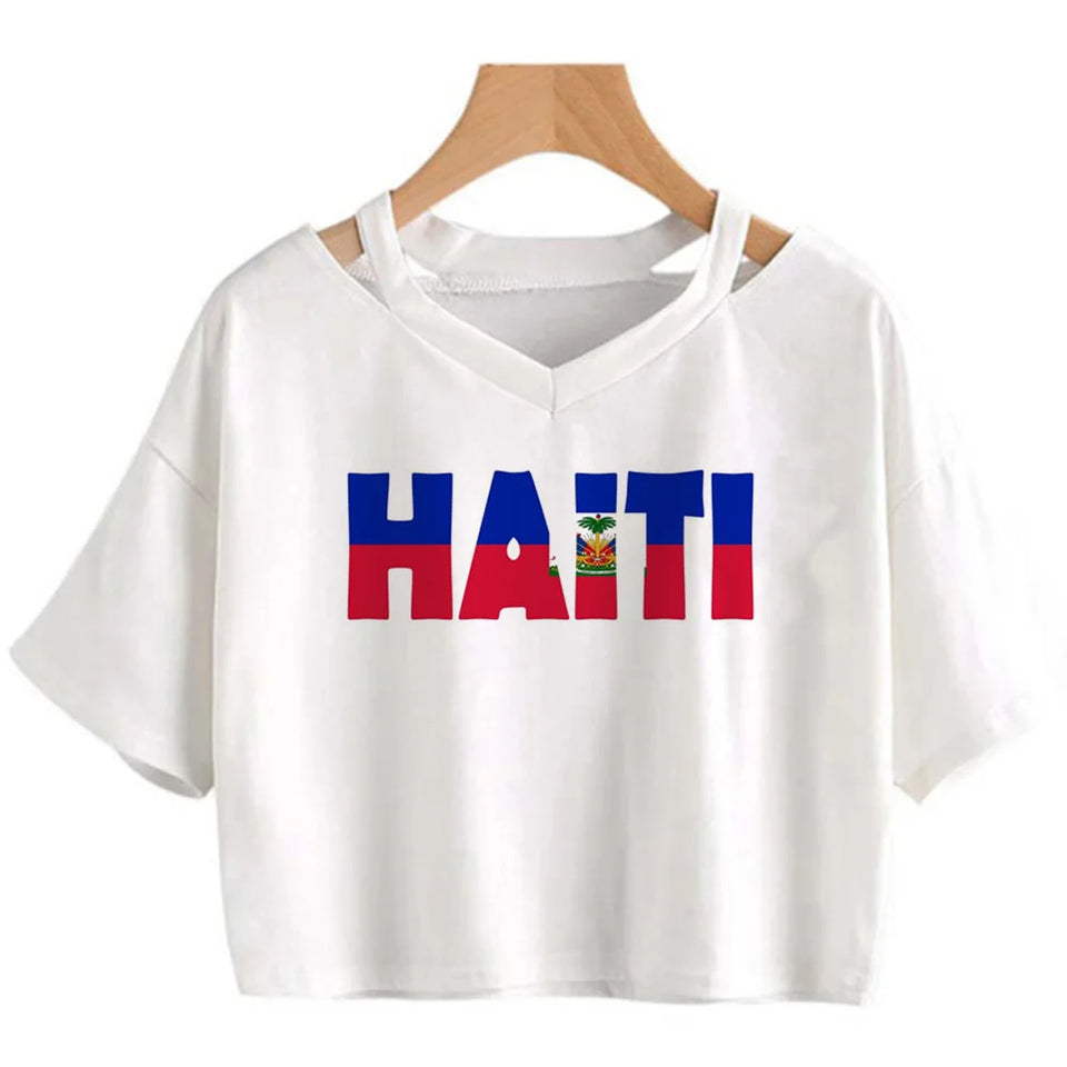 Haiti Flag Y2K Crop Top – Women's Kawaii Korean Fashion | XS to XXL