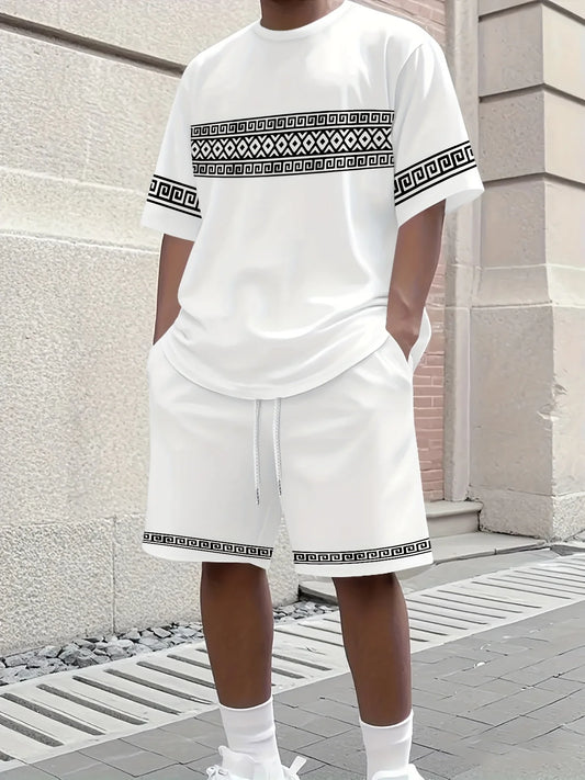 Summer Casual Men's T-Shirt and Shorts Set 2026 Sportswear Set Plus Size Short-Sleeve T-Shirt Drawstring Pocket Shorts Set