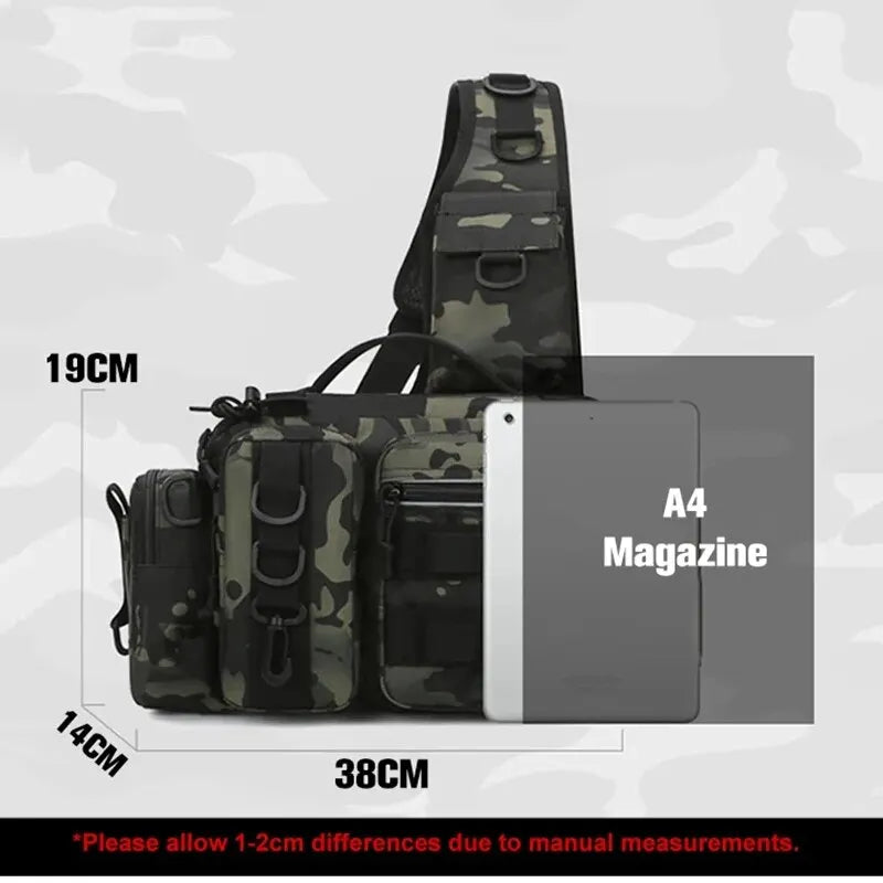 Fishing Tackle Backpack – Multi-Pocket Nylon Sling Bag with Rod Holder for Fly Fishing & Outdoor Travel