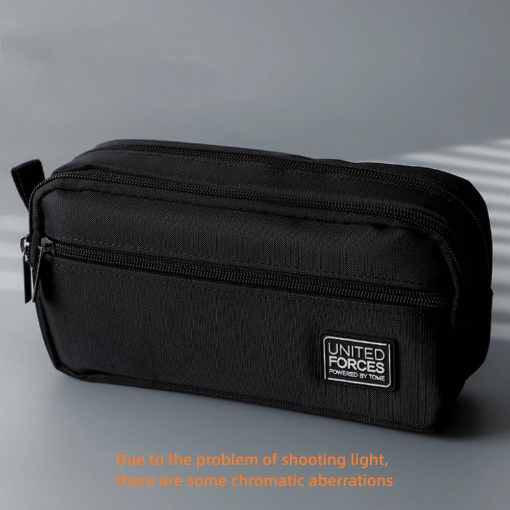 portable three-layer large capacity pencil bag boy canvas pen case school office supplies storage bag waterproof stationery bag