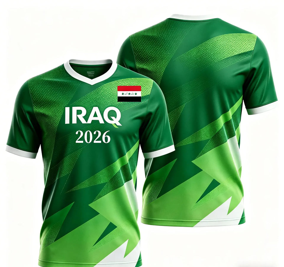 Iraq Style 2026 Special Fan Jersey, Green Flag Print Soccer Shirt, Lightweight Breathable Sports Top for Men, Fans & Collectors