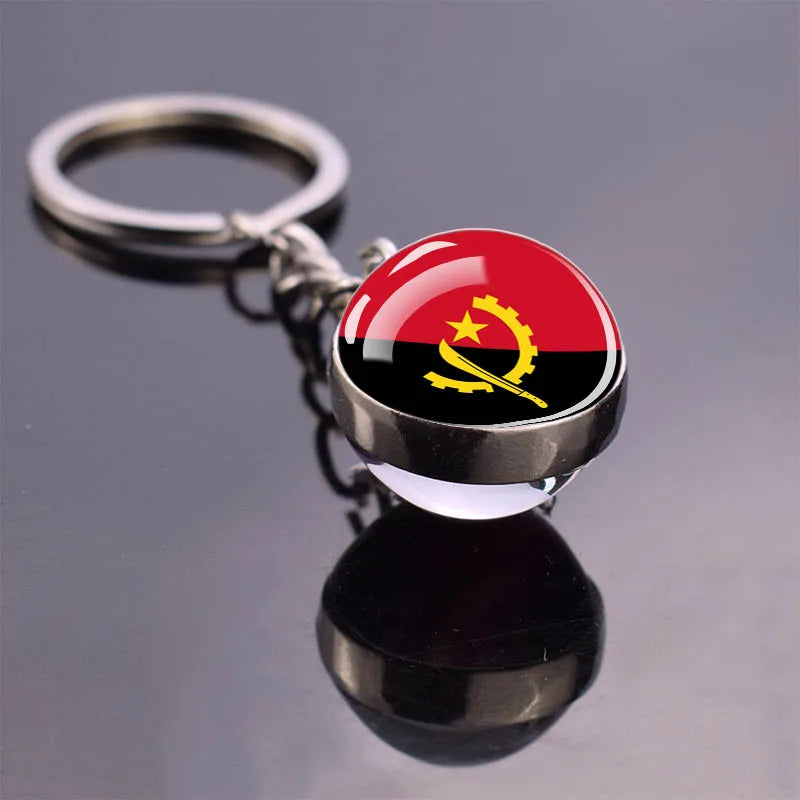 Africa Flag Keychains Algeria Somalia Tunisia Morocco Egypt National Flag Key Chains Double Side Glass Ball Pendant Keyring Gift