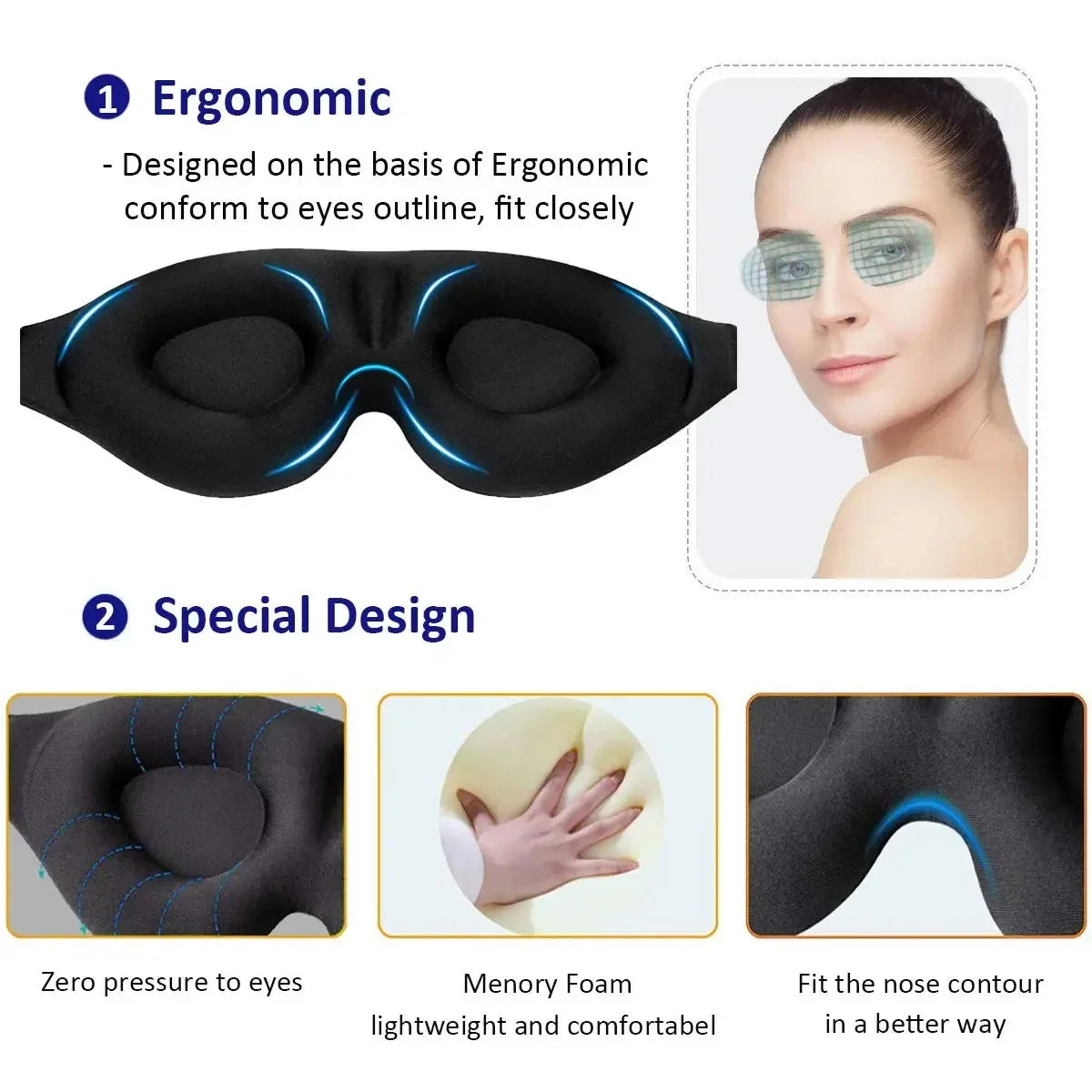 Sleep Mask Contoured Cup Blindfold Concave Night Eye Mask Block Out Light