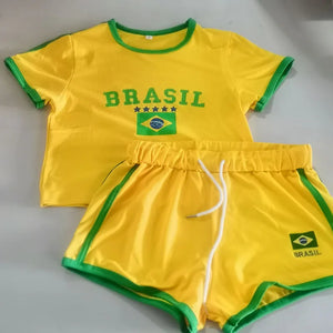Brasil 2026 Y2K Crop Top & Shorts Set – Women's Football Fan Outfit | Vintage Grunge Style | S-L