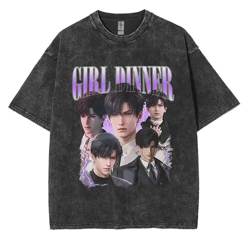 Funny Girl Dinner Caleb Graphic Tee Shirt Love and Deepspace Novelty Cotton T Shirts Fashion High Quality Vintage Washed T-Shirt