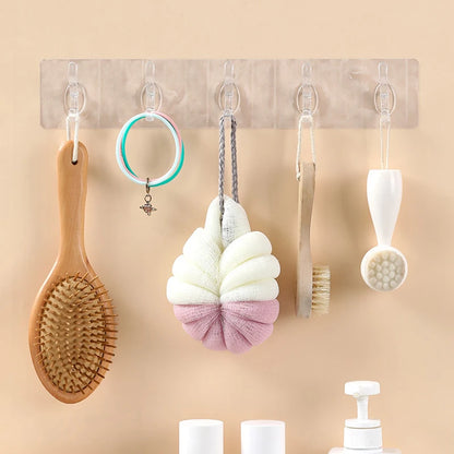 3/5/6 Hooks Transparent Holder Rack Bathroom Towel Sponge Storage Hanger Living Room Hat Clothes Seamless Hook Organiser