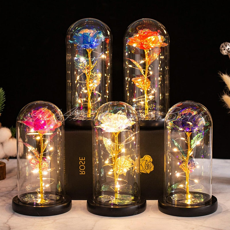 Preserved rose gift with glowing LED base - enchanted beauty and the beast inspired