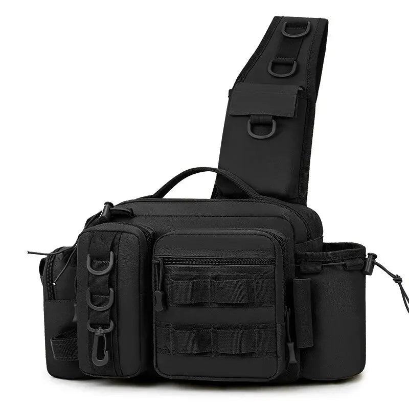Fishing Tackle Backpack – Multi-Pocket Nylon Sling Bag with Rod Holder for Fly Fishing & Outdoor Travel