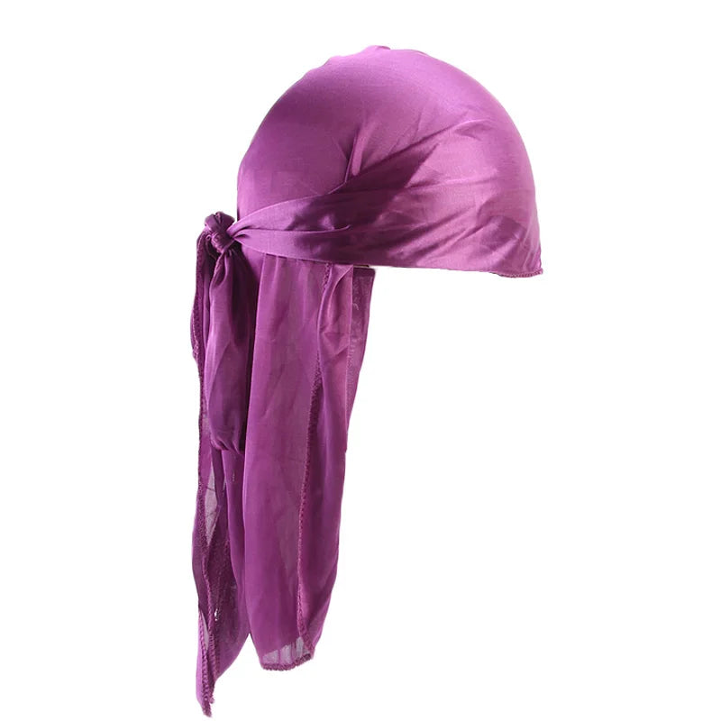 Unisex Silky Long Tail Durag Pirate Hat Turban Fashion Headwraps Cap Bandana Women Men Headwear Caps Hijab Hair Accessories  ﻿