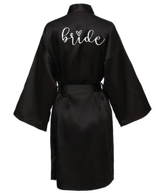 Wedding Party Team Bride Robe With Black Letters Kimono Satin Pajamas Bridesmaid Bathrobe SP063