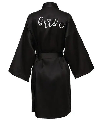 Wedding Party Team Bride Robe With Black Letters Kimono Satin Pajamas Bridesmaid Bathrobe SP063