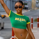 Brasil Letter Print Crop Top 2026 – Sexy Summer Fan T-Shirt | Women | S-XL | 16 Colors