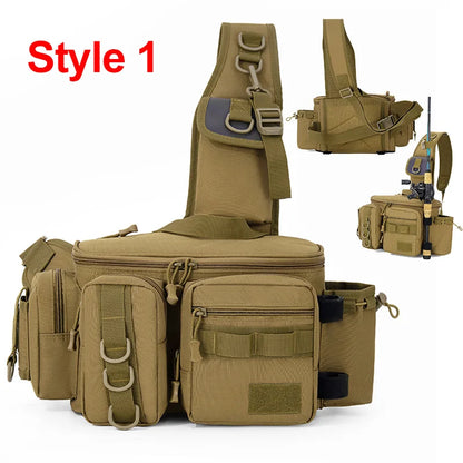 Fishing Tackle Backpack – Multi-Pocket Nylon Sling Bag with Rod Holder for Fly Fishing & Outdoor Travel