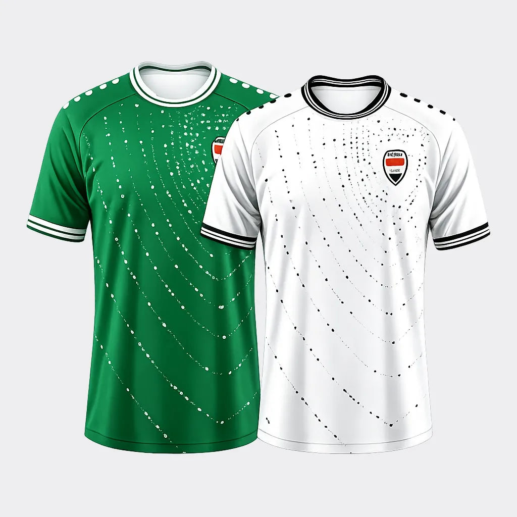 2026 Iraq Style Football Jersey, Lightweight Quick Dry Breathable Sports Tee, Green White Soccer Fan Shirt Streetwear Top