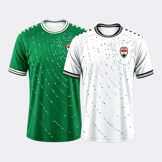 2026 Iraq Style Football Jersey, Lightweight Quick Dry Breathable Sports Tee, Green White Soccer Fan Shirt Streetwear Top