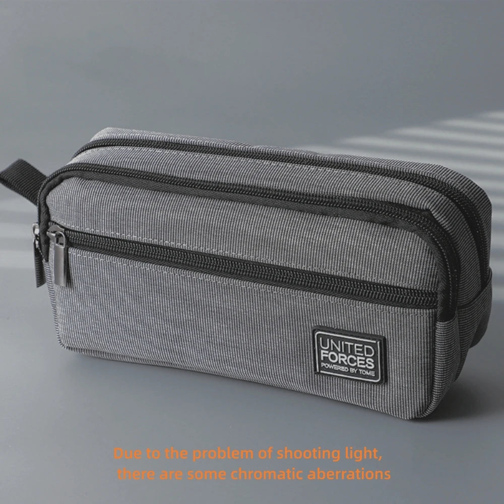 portable three-layer large capacity pencil bag boy canvas pen case school office supplies storage bag waterproof stationery bag