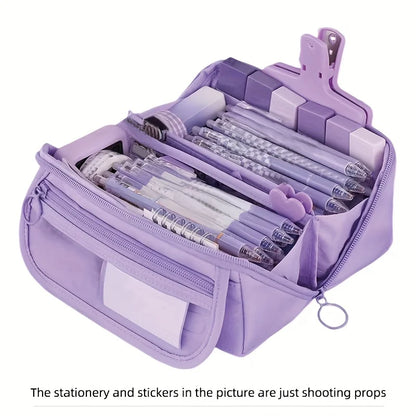 Pencil Case Organizer - Multi-Compartment Desktop Storage for School & Office Supplies ( Pink/Purple/Black)