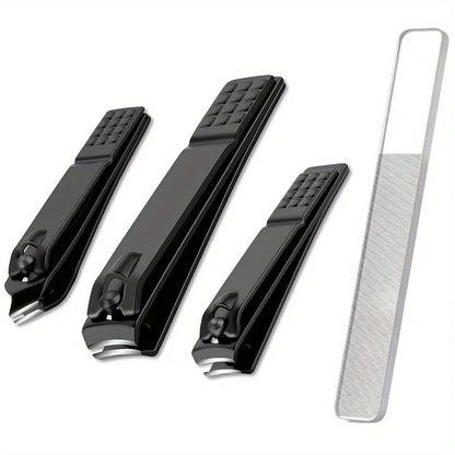 black stainless steel nail clipper with nano glass file polishing nail file manicure tool set