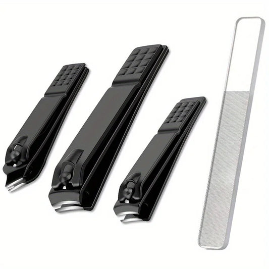 black stainless steel nail clipper with nano glass file polishing nail file manicure tool set
