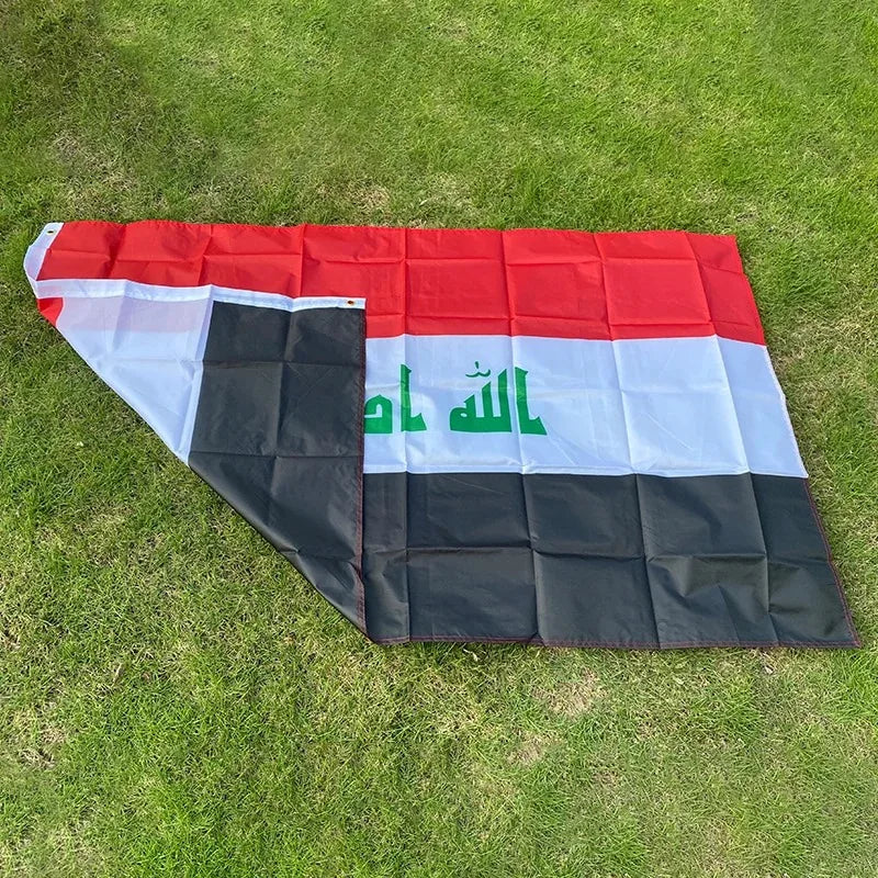 FlagGo Iraq National Flag 150x90cm 3x5 FT Red White Black Stripes Green Stars Polyester Double Stitched Outdoor Indoor Decor