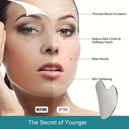 Gua Sha Acier Inoxydable Rafraîchissant – Massage Visage & Mâchoire
