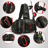 Fishing Tackle Backpack – Multi-Pocket Nylon Sling Bag with Rod Holder for Fly Fishing & Outdoor Travel