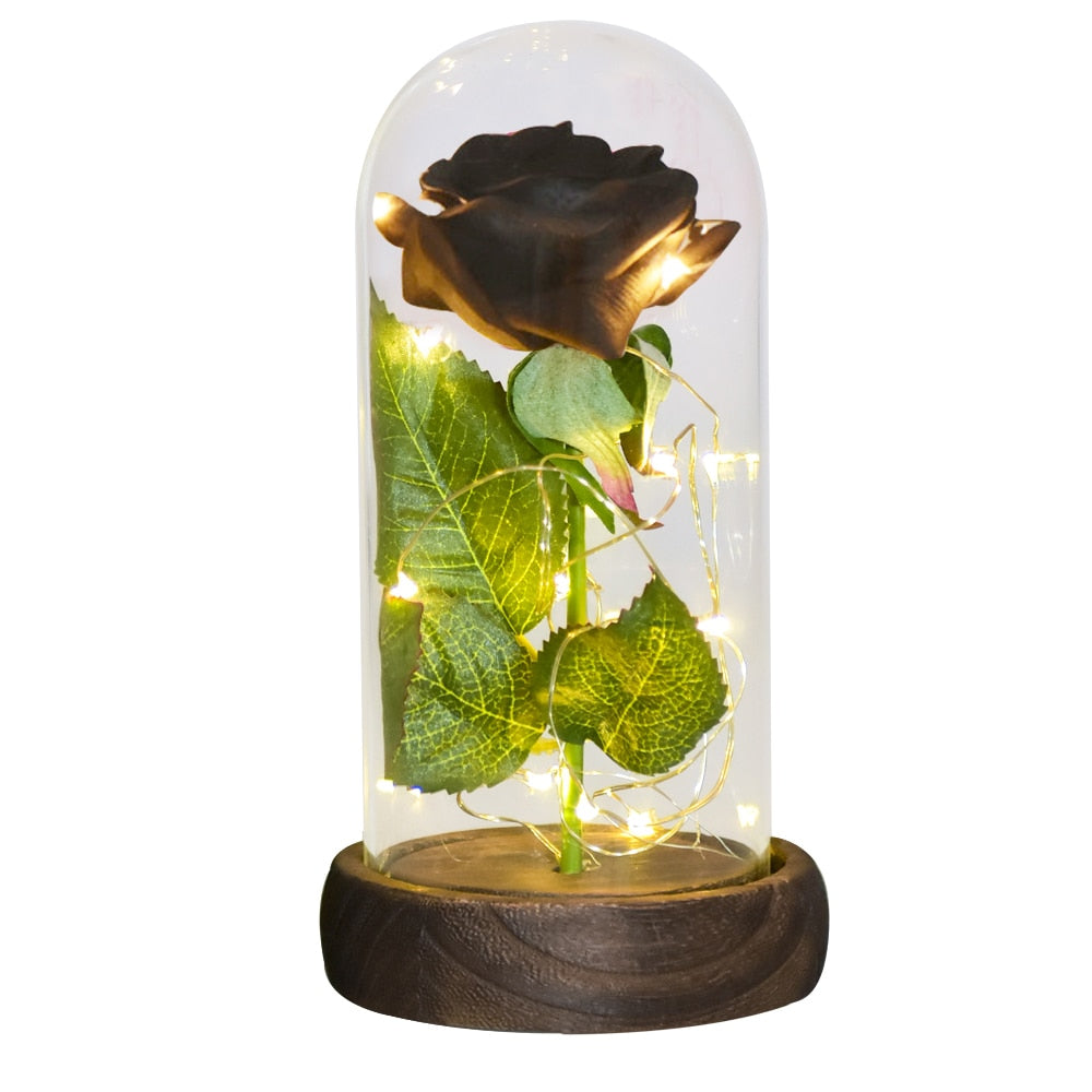 Galaxy preserved rose gift with shimmering petals inside glass dome