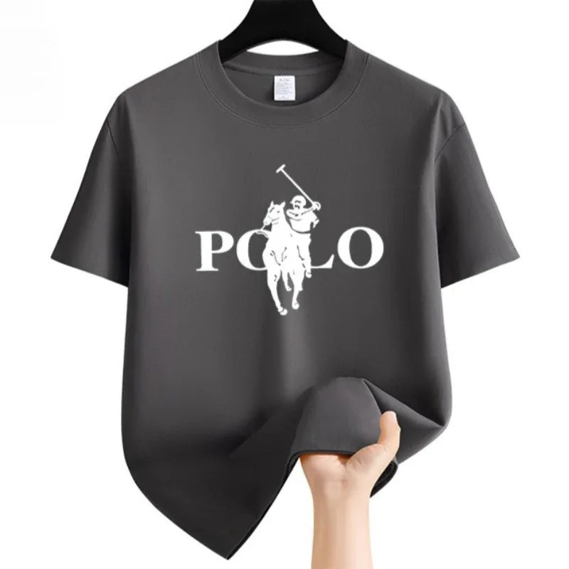 Men's Summer Fashion Brand Clothing Ralph Laurent polo Casual Business Shorts  Loose Sleeve Versatile Round Neck T-Shirt  Breathable T-Shirt