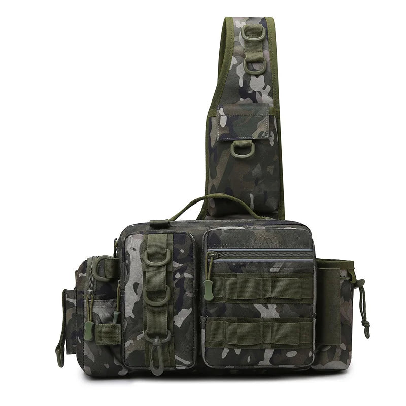 Fishing Tackle Backpack – Multi-Pocket Nylon Sling Bag with Rod Holder for Fly Fishing & Outdoor Travel