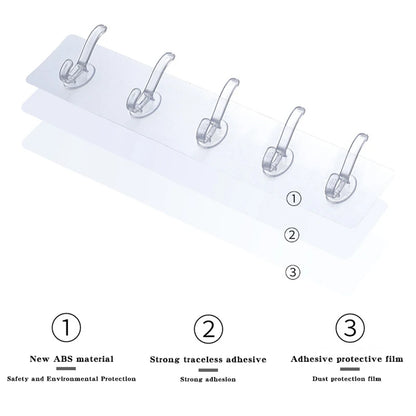 3/5/6 Hooks Transparent Holder Rack Bathroom Towel Sponge Storage Hanger Living Room Hat Clothes Seamless Hook Organiser