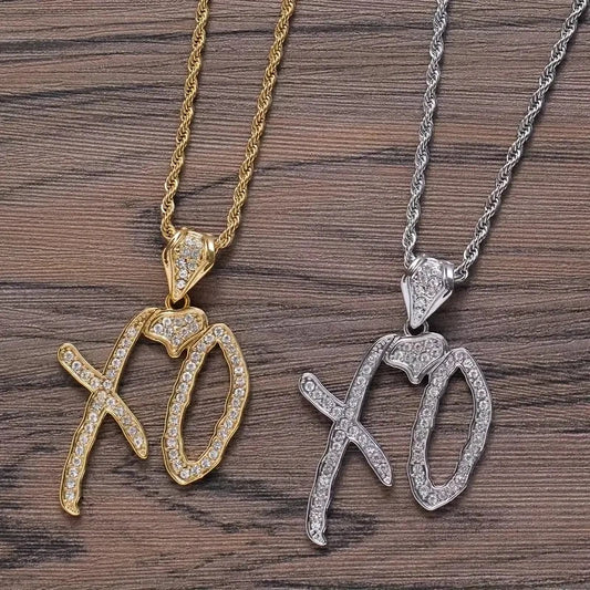 Exquisite Creative Bubble Letter Xo Inlaid White Zircon Pendant Necklace Men\\'s Fashion Casual Party Jewelry Holiday Gifts
