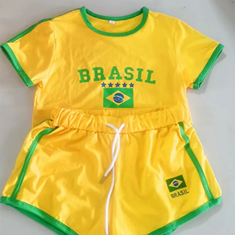 Brasil 2026 Y2K Crop Top & Shorts Set – Women's Football Fan Outfit | Vintage Grunge Style | S-L