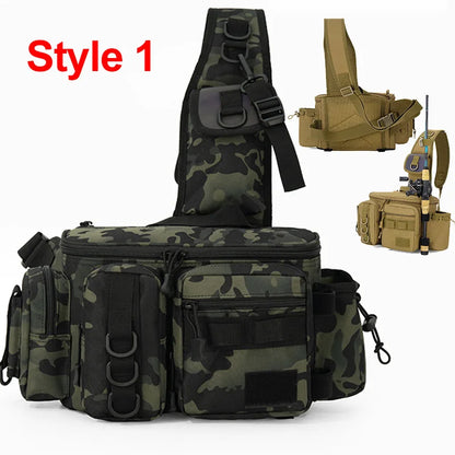 Fishing Tackle Backpack – Multi-Pocket Nylon Sling Bag with Rod Holder for Fly Fishing & Outdoor Travel