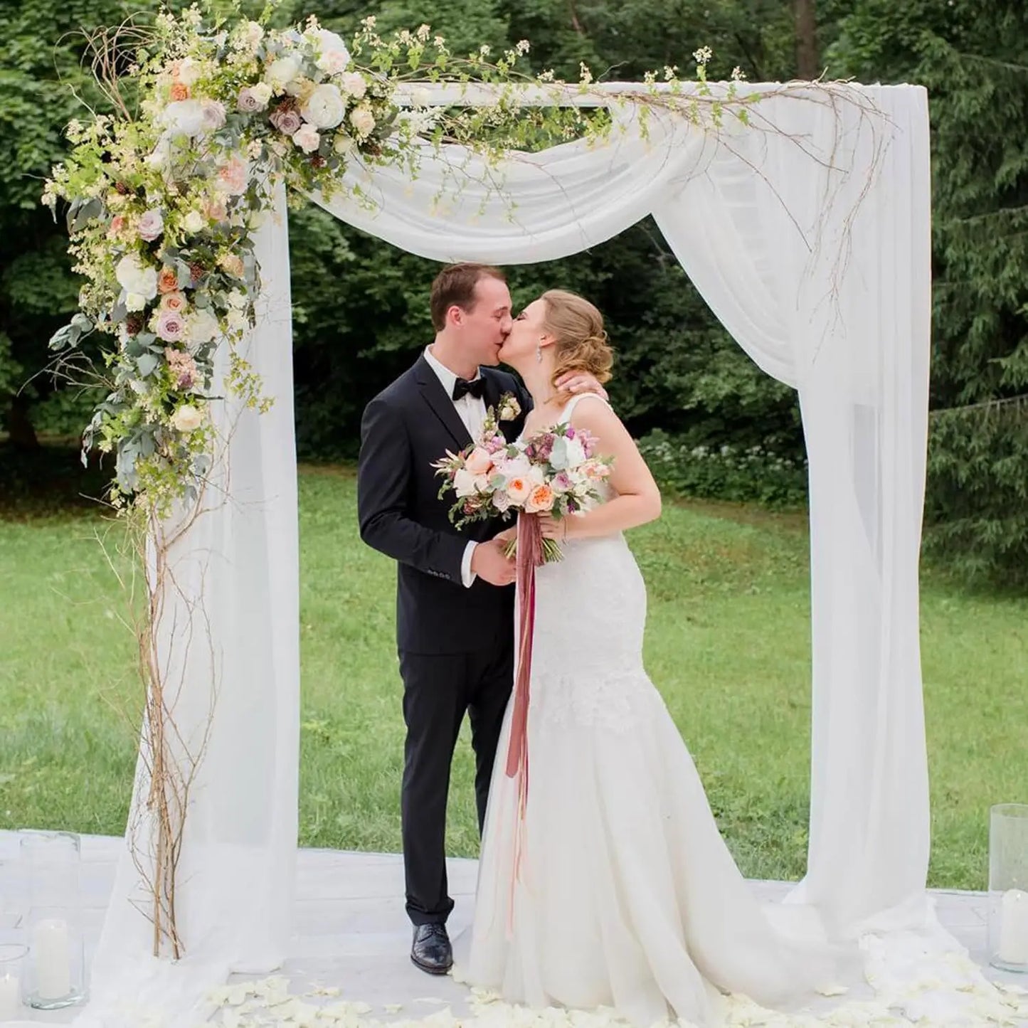 White Wedding 75cm X 6M Tulle Arch Draping Fabric Backdrop 28.7" X 20FT Sheer Drapes Fabric for Wedding Ceremony Birthday Party