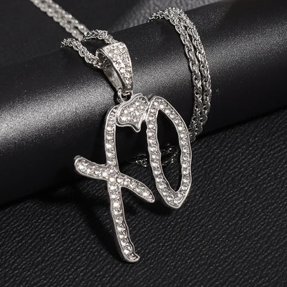 Exquisite Creative Bubble Letter Xo Inlaid White Zircon Pendant Necklace Men\\'s Fashion Casual Party Jewelry Holiday Gifts