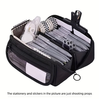 Pencil Case Organizer - Multi-Compartment Desktop Storage for School & Office Supplies ( Pink/Purple/Black)