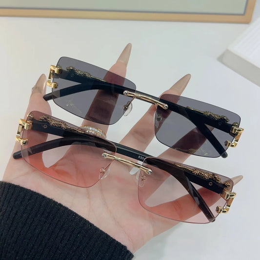 1 Pc Fashionable Women Men Sunglasses Frameless Rectangular Personalized Sunglasses for Daily Life Vintage Sun Glasses For male