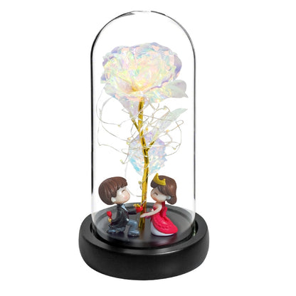 Galaxy preserved rose gift with shimmering petals inside glass dome