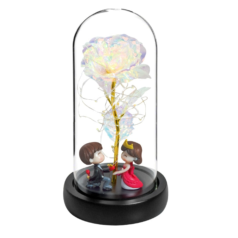 Valentine Gift Beauty and The Beast Preserved Roses In Glass Galaxy Rose Flower LED Light Artificial Flower Gift for Women Girls