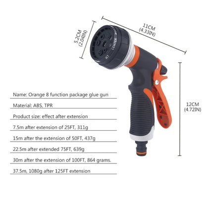 8-Function Garden & Car Wash Water Spray Gun – Adjustable High Pressure Hose Nozzle