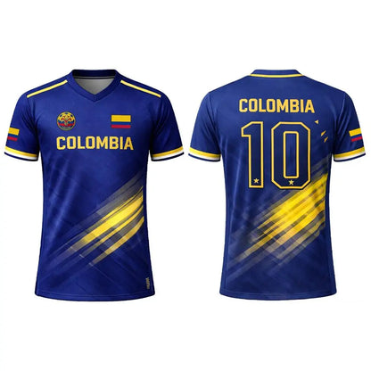 2026 New Columbia Flag Print Soccer Jersey Men's Breathable Sports V-neck T-Shirt Unisex Training Casual Streetwear Fan Gift Top