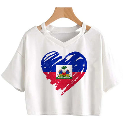 Haiti Flag Y2K Crop Top – Women's Kawaii Korean Fashion | XS to XXL