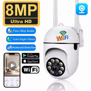 8MP Outdoor Electronic Security Camera – WiFi PTZ with Night Vision & Two-Way Audio