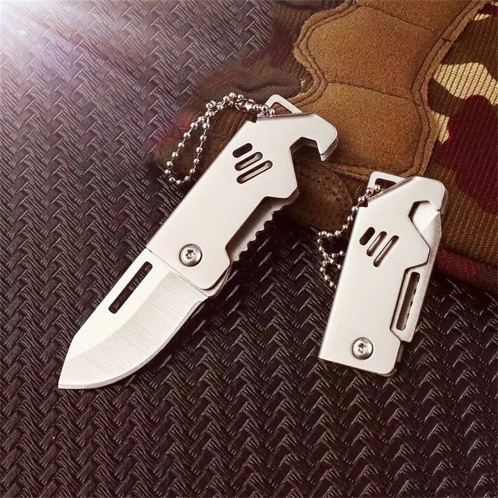 Key Chain Pendant Compact Bottle Opener Pocket Knife Outdoor Folding Knife For Camping Fishing Keyring