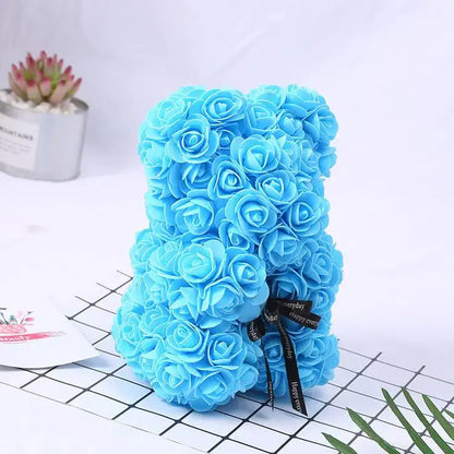 25cm Artificial Teddy Rose Flower Bear with Box Romantic Valentines Day Gift Girlfriend Women Anniversary Wedding Party Supplies
