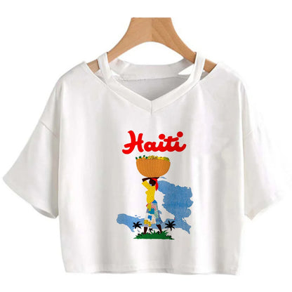 Haiti Flag Y2K Crop Top – Women's Kawaii Korean Fashion | XS to XXL